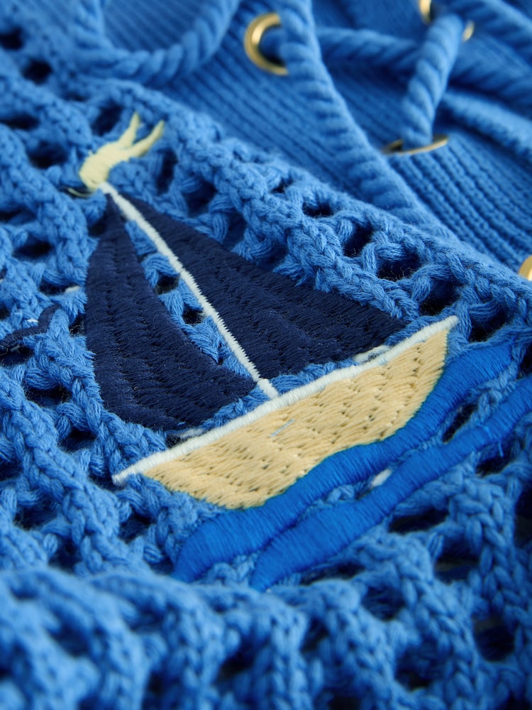 Blue Embroidered - 印花棉质网眼针织系带 Polo 衫 - 图片8 / 8