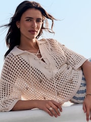 本色 - 印花棉质网眼针织系带 Polo 衫 - 图片1 / 6