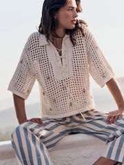 本色 - 印花棉质网眼针织系带 Polo 衫 - 图片2 / 6