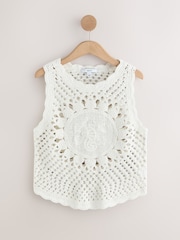 White Seahorse 100% Cotton Crochet Knitted Tank Top - Image 1 of 3