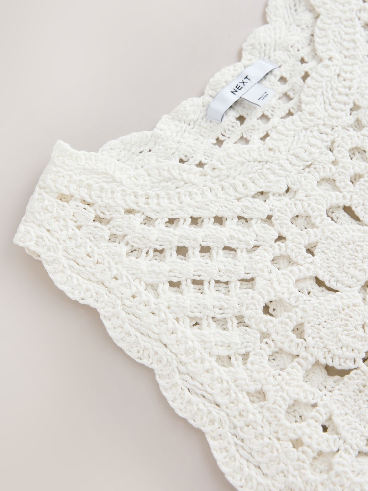 White Seahorse 100% Cotton Crochet Knitted Tank Top - Image 3 of 3