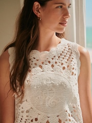 White Seahorse 100% Cotton Crochet Knitted Tank Top - Image 4 of 7