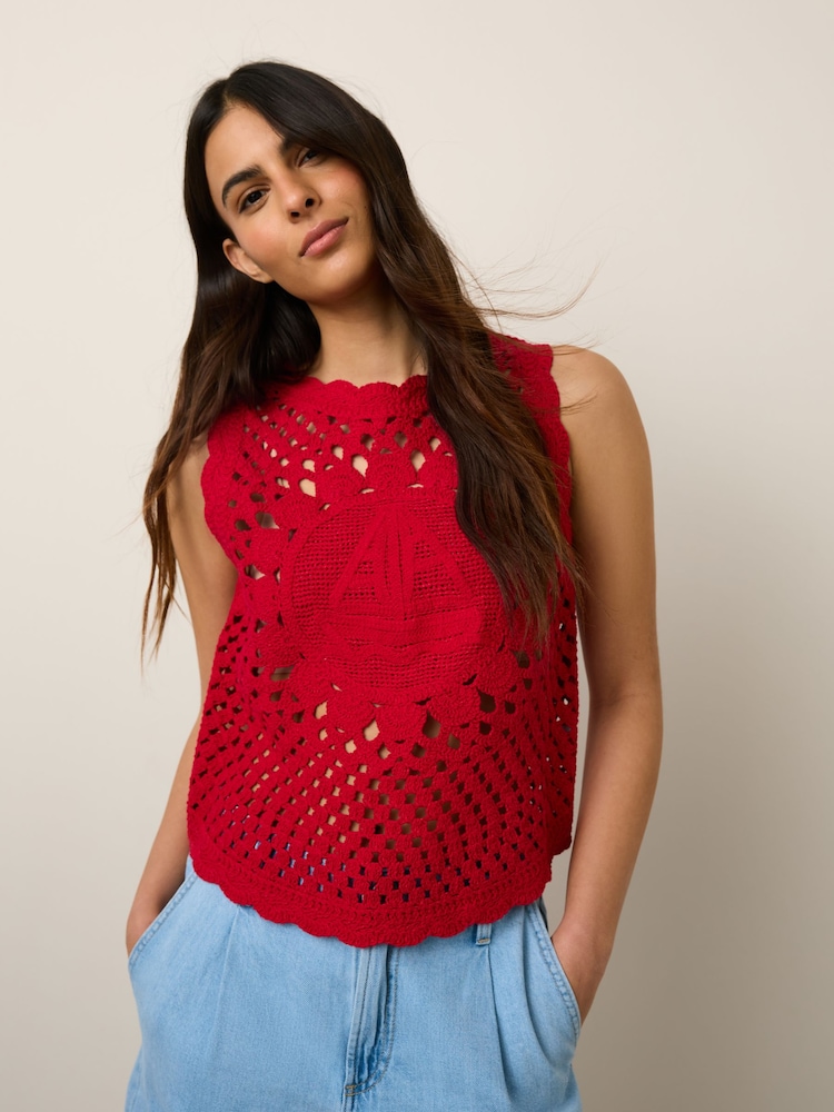 Red Boat 100% Cotton Crochet Knitted Tank Top - Image 2 of 4