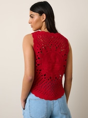 Red Boat 100% Cotton Crochet Knitted Tank Top - Image 3 of 4