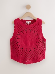 Red Boat 100% Cotton Crochet Knitted Tank Top - Image 6 of 8