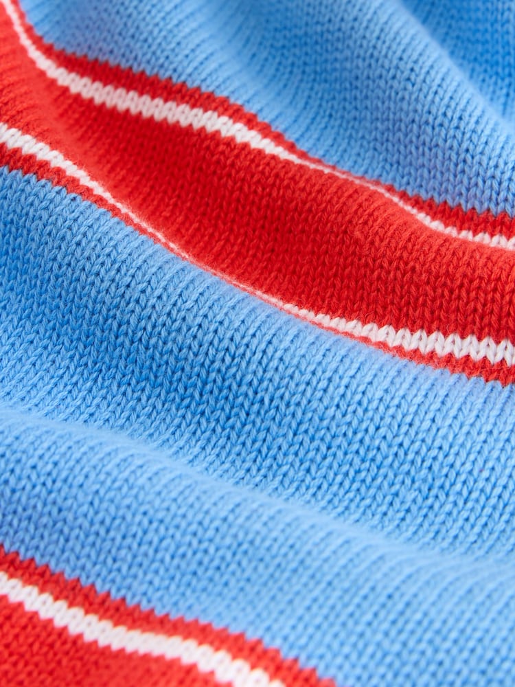 Blue/Red Stripe Cotton Crew Neck Cardigan - Image 2 of 3