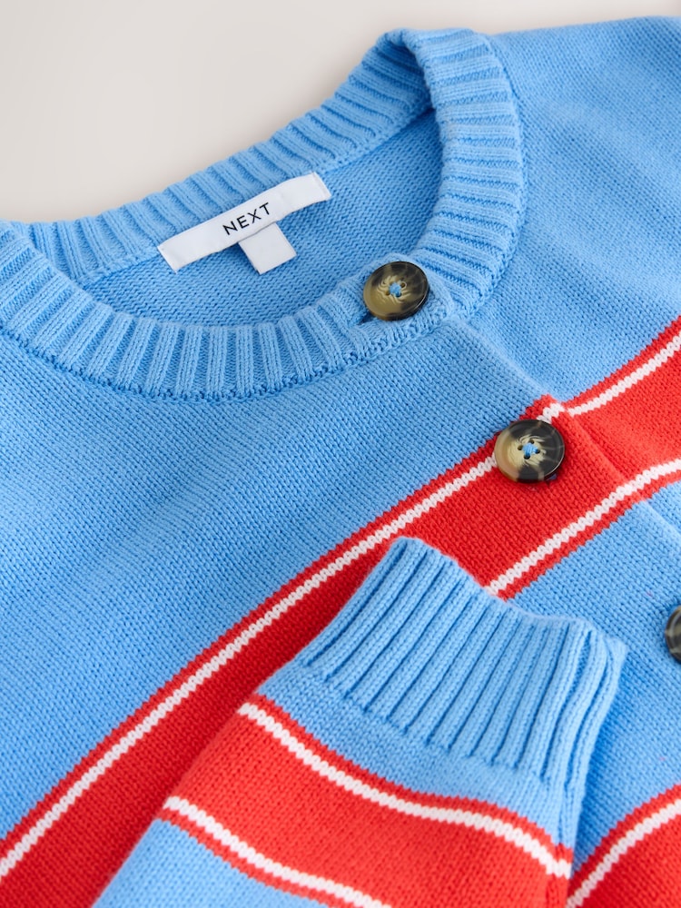 Blue/Red Stripe Cotton Crew Neck Cardigan - Image 3 of 3