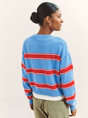 Blue/Red Stripe Cotton Crew Neck Cardigan - Image 4 of 8