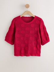 Rot gepunktet - Häkel-T-Shirt mit Rundhalsausschnitt - Bild 1 von 3