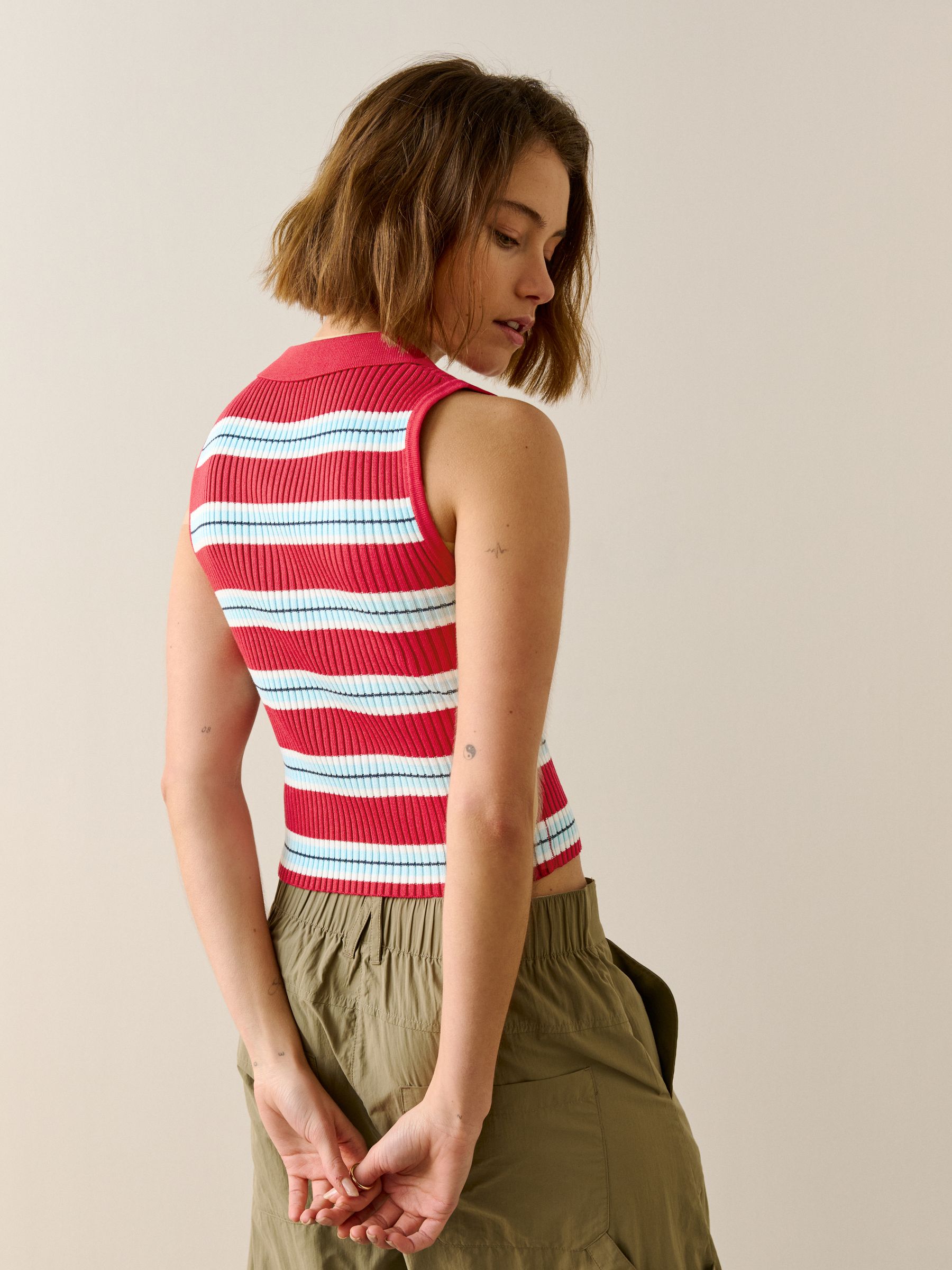 Buy Red/Navy Blue Stripe Sleeveless Knitted Polo Top from Next USA