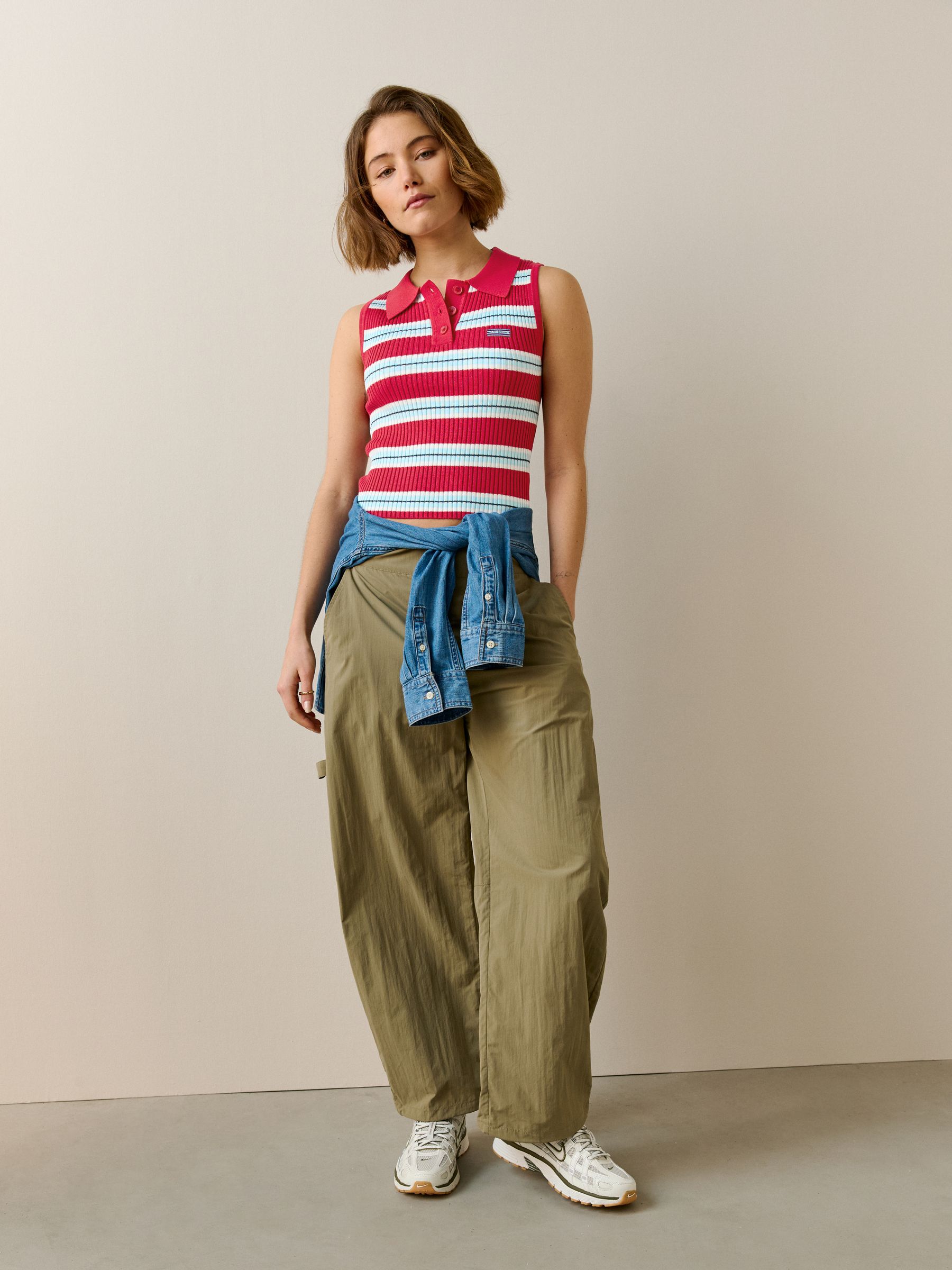 Buy Red/Navy Blue Stripe Sleeveless Knitted Polo Top from Next USA