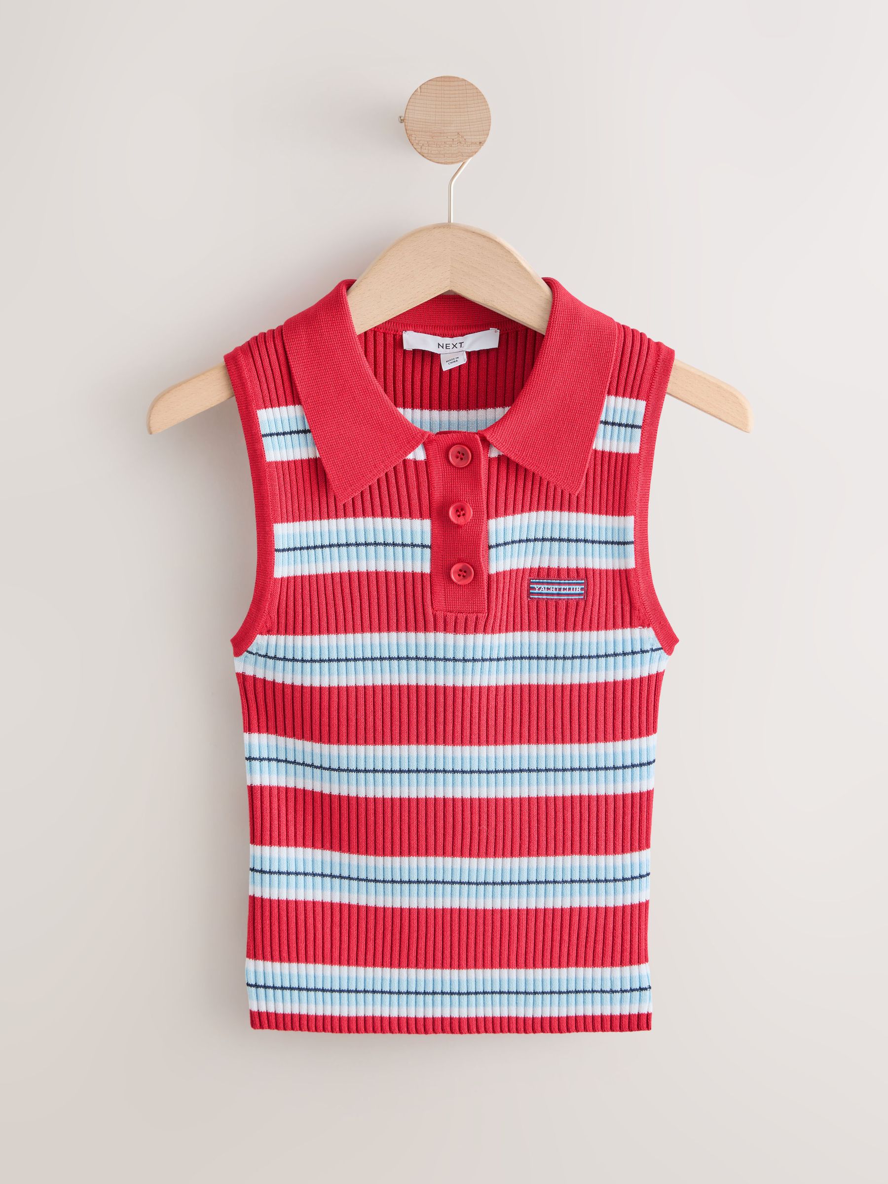 Buy Red/Navy Blue Stripe Sleeveless Knitted Polo Top from Next USA