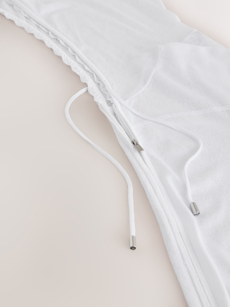 Weiß - Leichte, transparente Strickjacke mit Reißverschluss und Kapuze - Bild 9 von 9