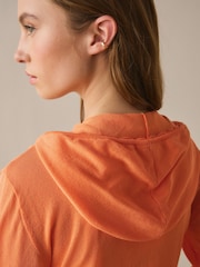 Orange Lightweight Sheer Knit Zip Up Hooded Cardigan - Image 4 of 7