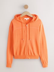 Orange Lightweight Sheer Knit Zip Up Hooded Cardigan - Image 5 of 7