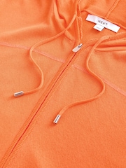 Orange Lightweight Sheer Knit Zip Up Hooded Cardigan - Image 6 of 7
