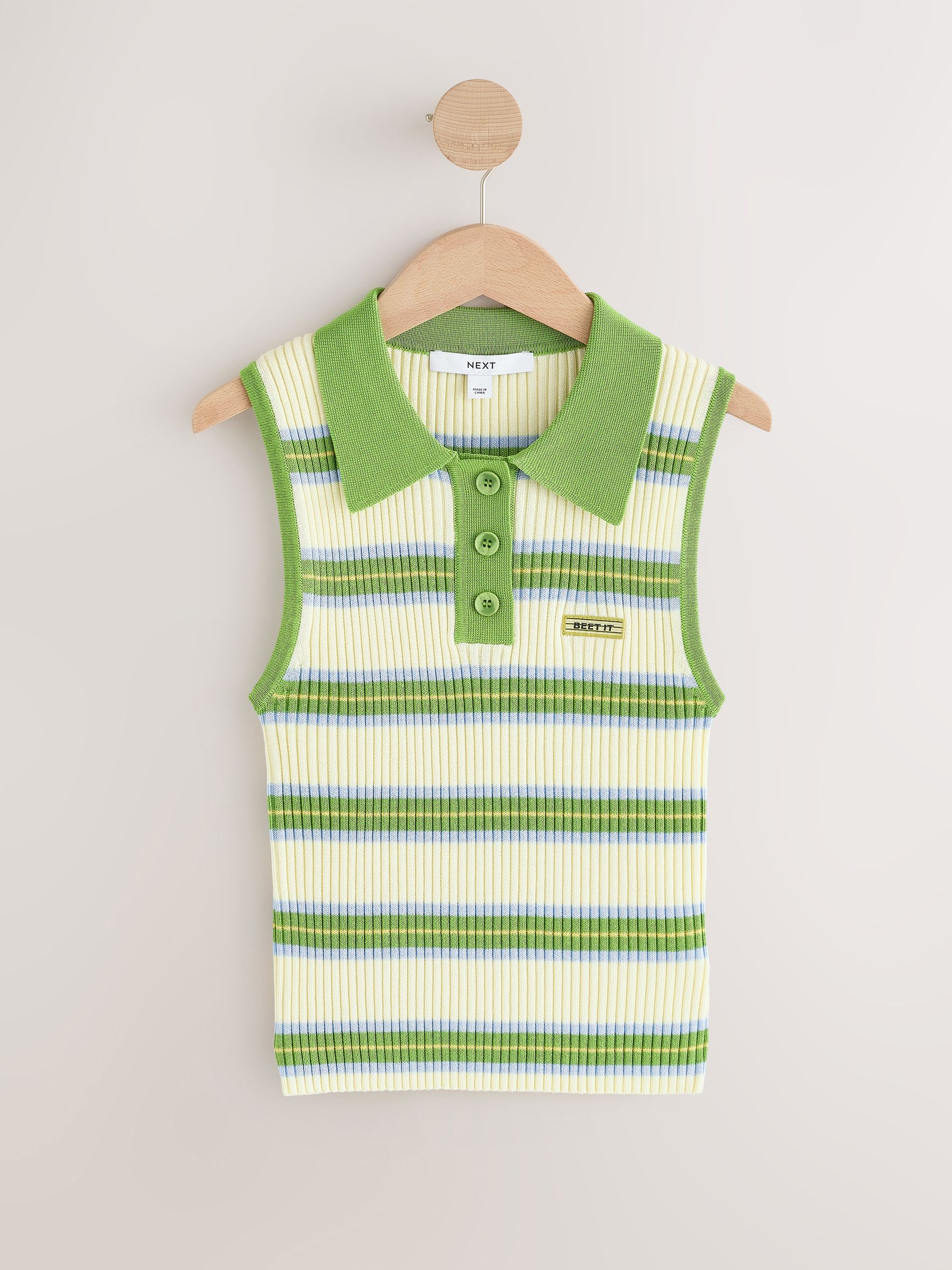Buy Green Stripe Sleeveless Knitted Polo Top from Next USA