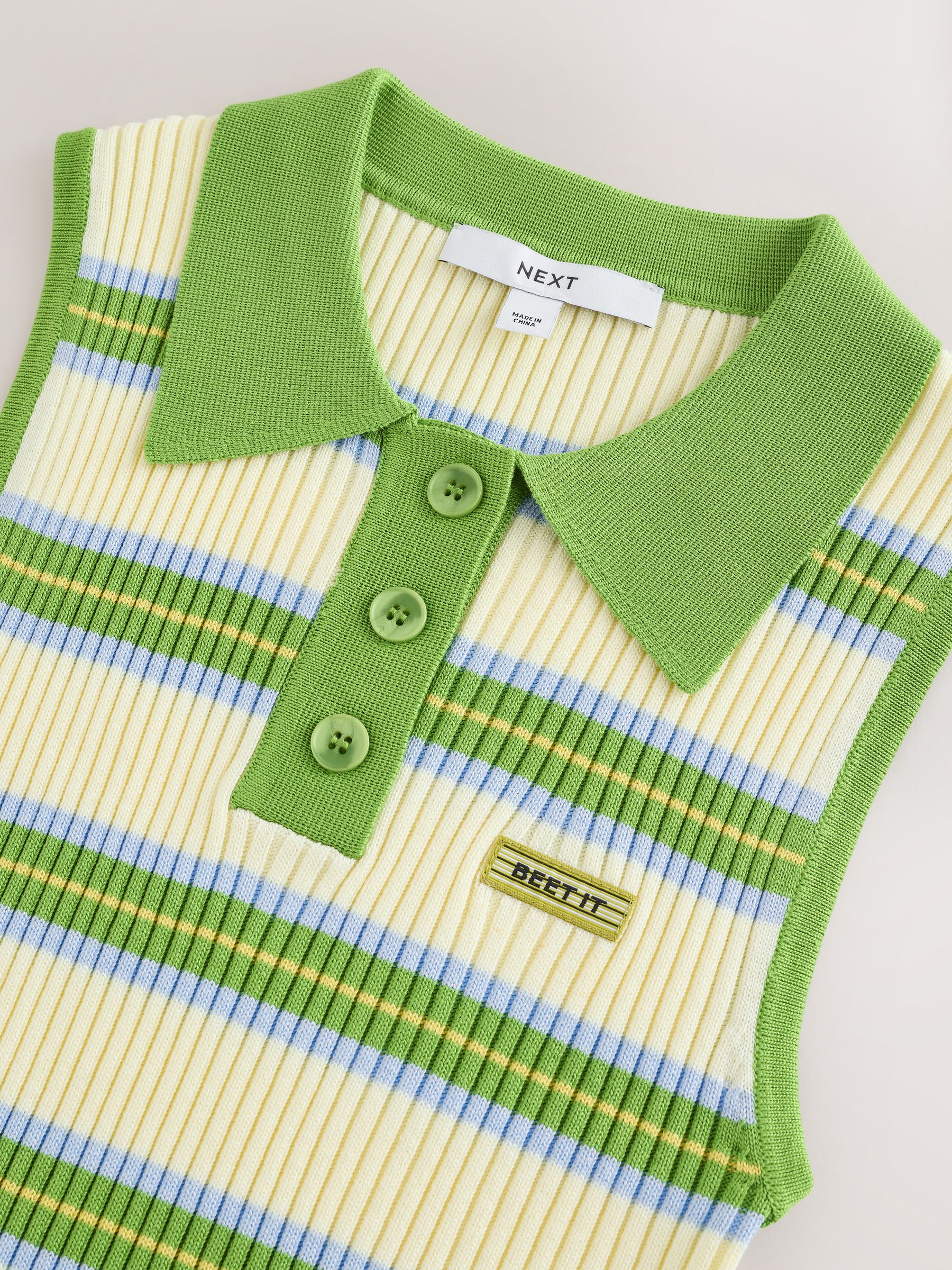 Buy Green Stripe Sleeveless Knitted Polo Top from Next USA