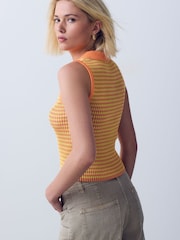 Orange Gingham Sleeveless Knitted Polo Top - Image 4 of 8