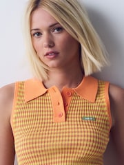 Orange Gingham Sleeveless Knitted Polo Top - Image 5 of 8
