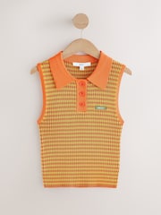 Orange Gingham Sleeveless Knitted Polo Top - Image 6 of 8