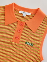 Orange Gingham Sleeveless Knitted Polo Top - Image 7 of 8
