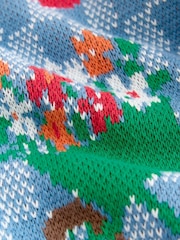 Blue Gingham Long Sleeve Knitted Embroidered Collar Cardigan - Image 9 of 9