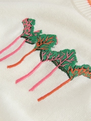 Ecru Embroidered Short Sleeve Crew Neck Top With Linen - Image 8 of 8