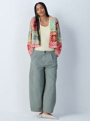 Multi Pink/Green Hand Knit Long Sleeve Crochet Cardigan - Image 2 of 7