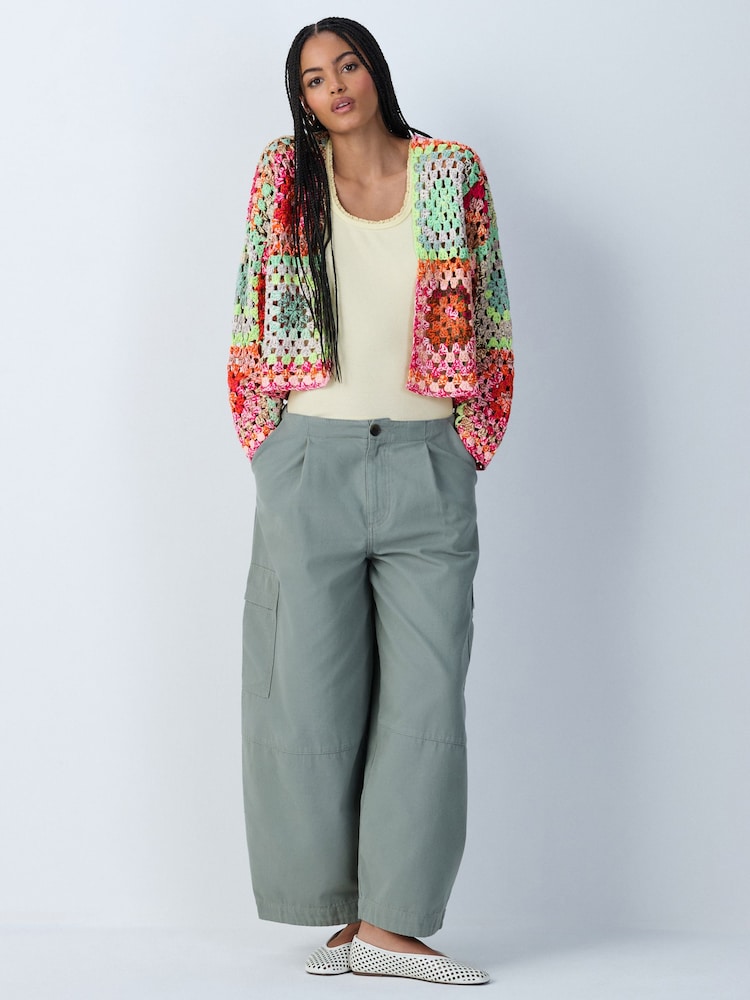 Multi Pink/Green Hand Knit Long Sleeve Crochet Cardigan - Image 2 of 7