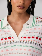 Ecru Fruit and Vegetable Pattern Cotton Rich Soft Touch Knitted Polo Top - Image 4 of 7