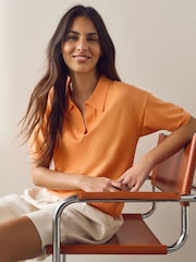 Orange Cotton Rich Soft Touch Knitted Polo Top - Image 4 of 9