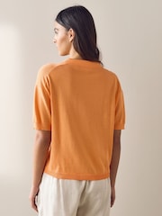 Orange Cotton Rich Soft Touch Knitted Polo Top - Image 5 of 9