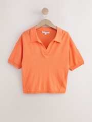 Orange Cotton Rich Soft Touch Knitted Polo Top - Image 7 of 9
