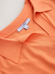 Orange Cotton Rich Soft Touch Knitted Polo Top - Image 8 of 9