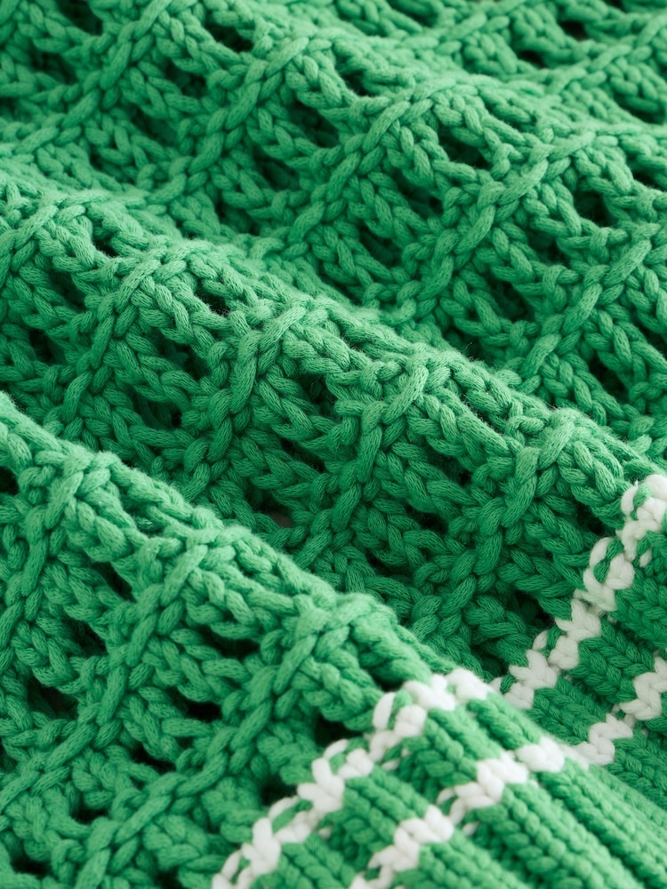 Leuchtend Grün/Zierstreifen - Cotton Rich V-Neck Mesh Knitted Jumper - Bild 2 von 3