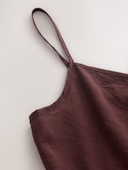 Chocolate Brown Asymmetric Lace Trim Midi Slip Dress - Image 7 of 8