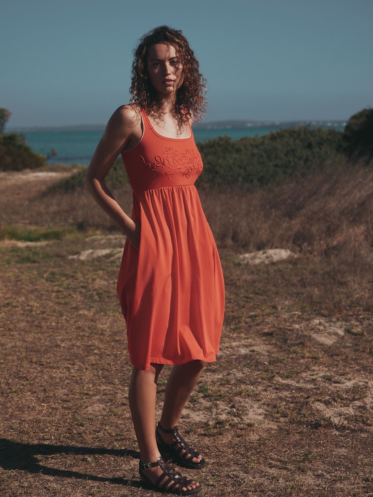 Red Embroidery Jersey Midi Summer Dress - Image 1 of 4