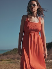 Red Embroidery Jersey Midi Summer Dress - Image 2 of 4