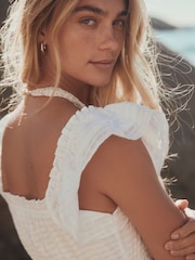 White Flutter Sleeve Square Neck Dress - Image 4 of 10