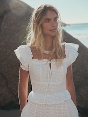 White Flutter Sleeve Square Neck Dress - Image 5 of 10