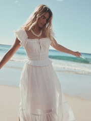 White Flutter Sleeve Square Neck Dress - Image 6 of 10