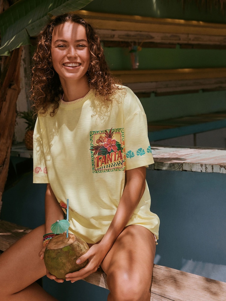 Yellow Graphic Print Beach T-Shirt - Image 1 of 4 Yellow Graphic Print Beach T-Shirt - Image 1 of 4
