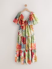 Red Tropical Maxi Puff Sleeve Dress - Image 5 of 7