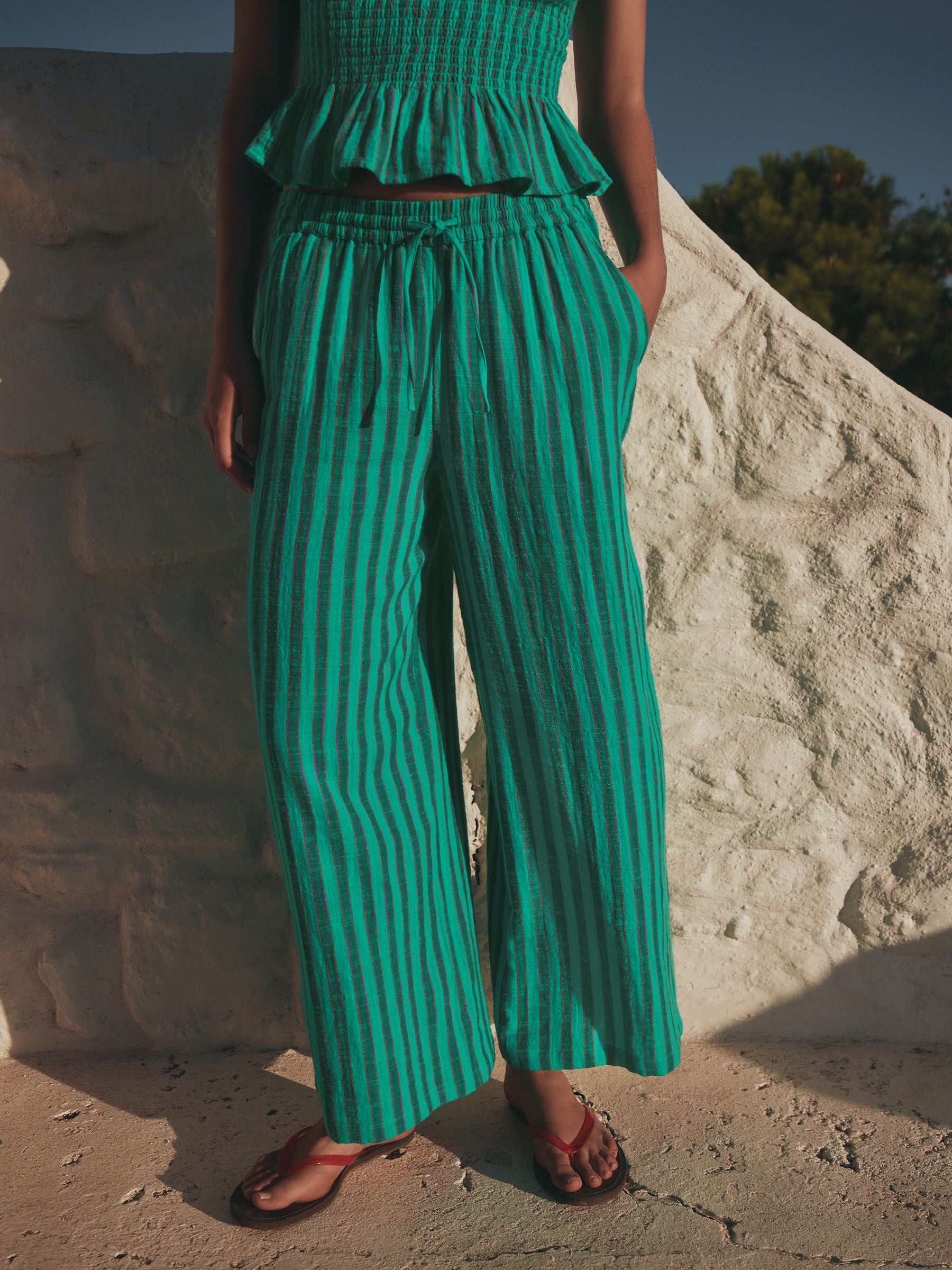 Buy Green Stripe Wide Leg Pull On Trousers from Next USA