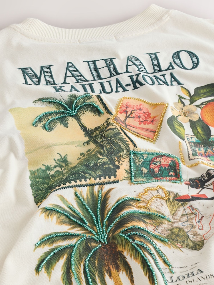 Ecru Graphic Print Beach T-Shirt - Image 9 of 9 Ecru Graphic Print Beach T-Shirt - Image 9 of 9