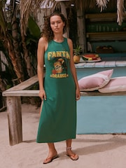 Verde - Fanta Graphic Sleeveless Jersey Midi Dress - Imaginea 2 din 3