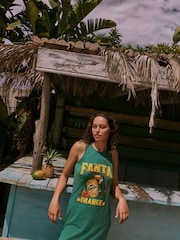 Verde - Fanta Graphic Sleeveless Jersey Midi Dress - Imaginea 3 din 3