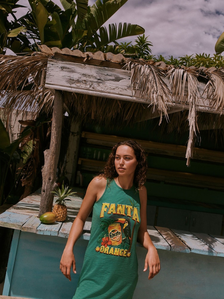 Verde - Fanta Graphic Sleeveless Jersey Midi Dress - Imaginea 3 din 3