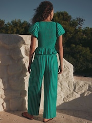 Teal Blue Stripe Puff Sleeve Top - Image 3 of 8